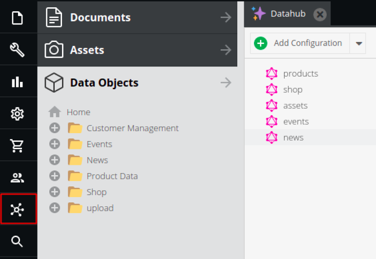 datahub main menu