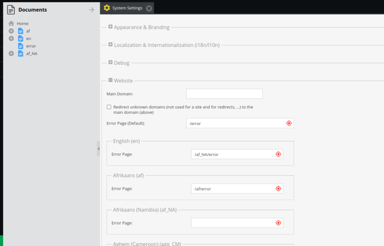 Localized error pages - Pimcore pull request