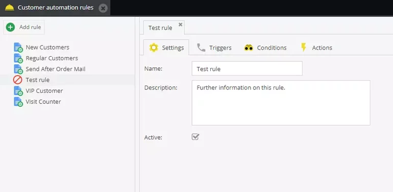 Defining settings for customer automation rules in Pimcore