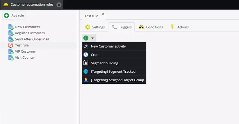 Defining triggers for customer automation rules in Pimcore