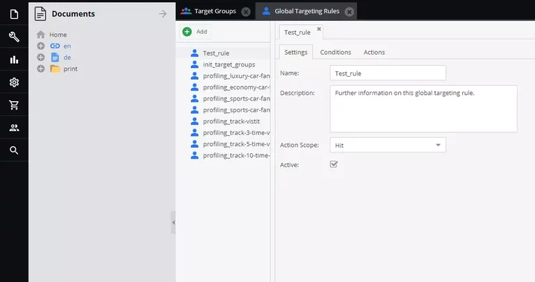 Global targeting rules in Pimcore
