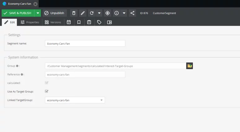 Linking customer segments to target groups in Pimcore